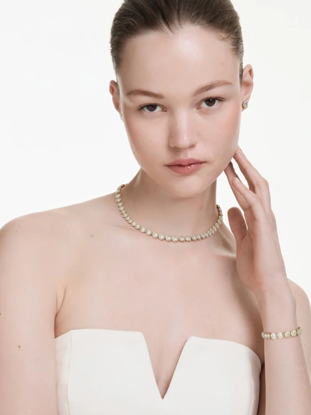 Swarovski Gold Crystal Un Angelic Necklace, Bracelet & Stud Earrings Set - New